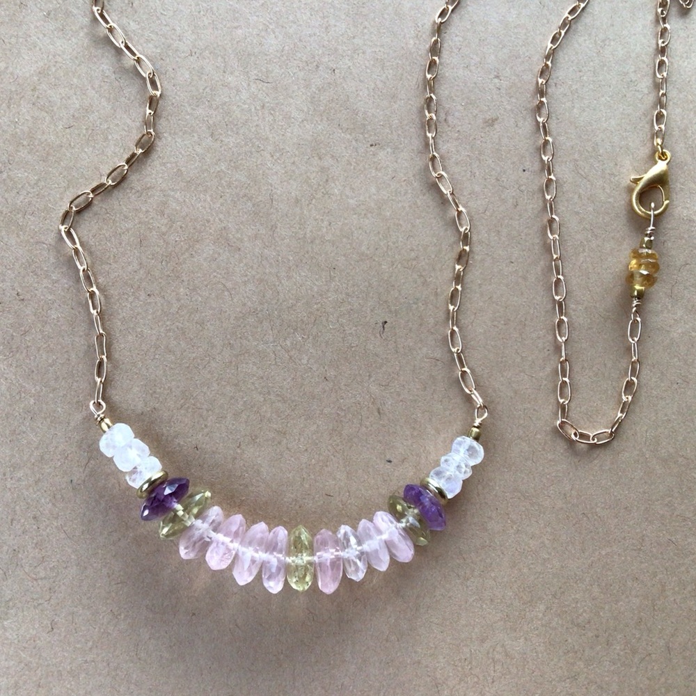 Genuine Gemstones Rose Quartz Moonstone Sundance Charm Necklace